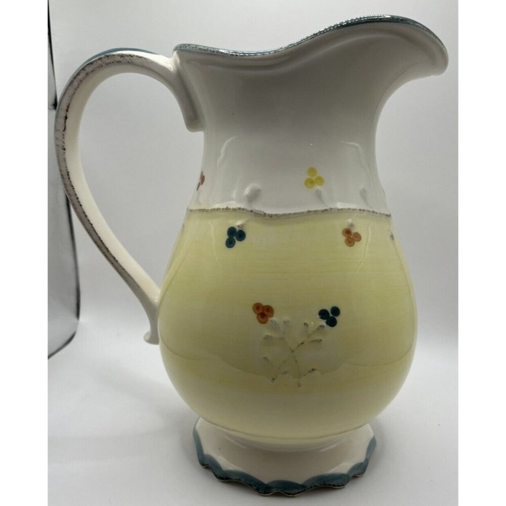 The Cellar Whiteware Ceramic Lg Pitcher Hand Crafted Italy 11X7'' 1 Gallon Multi